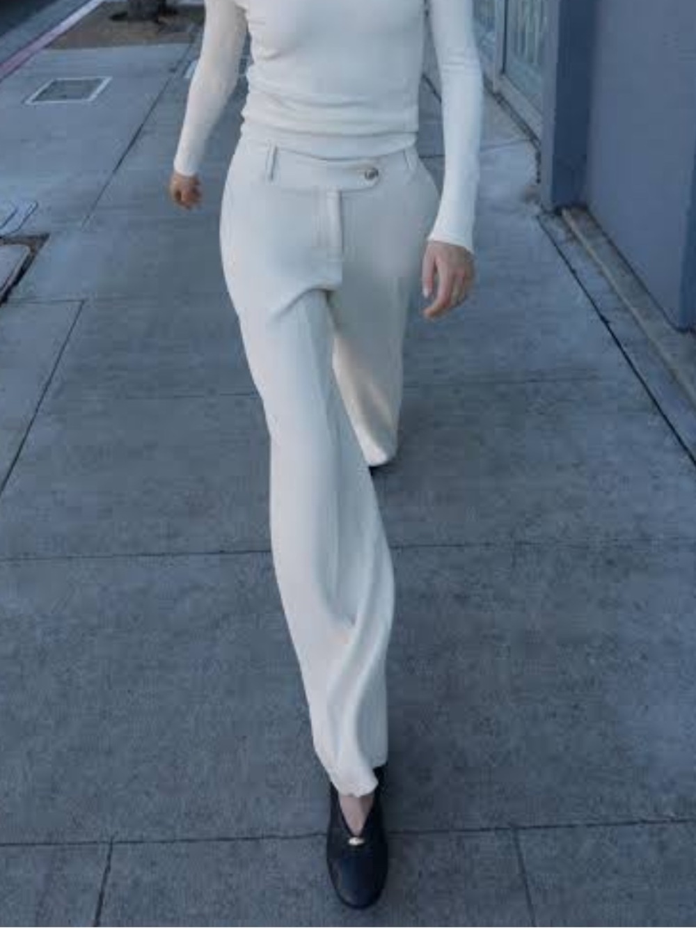 Zara Cream Wide-Leg High-Rise Trousers